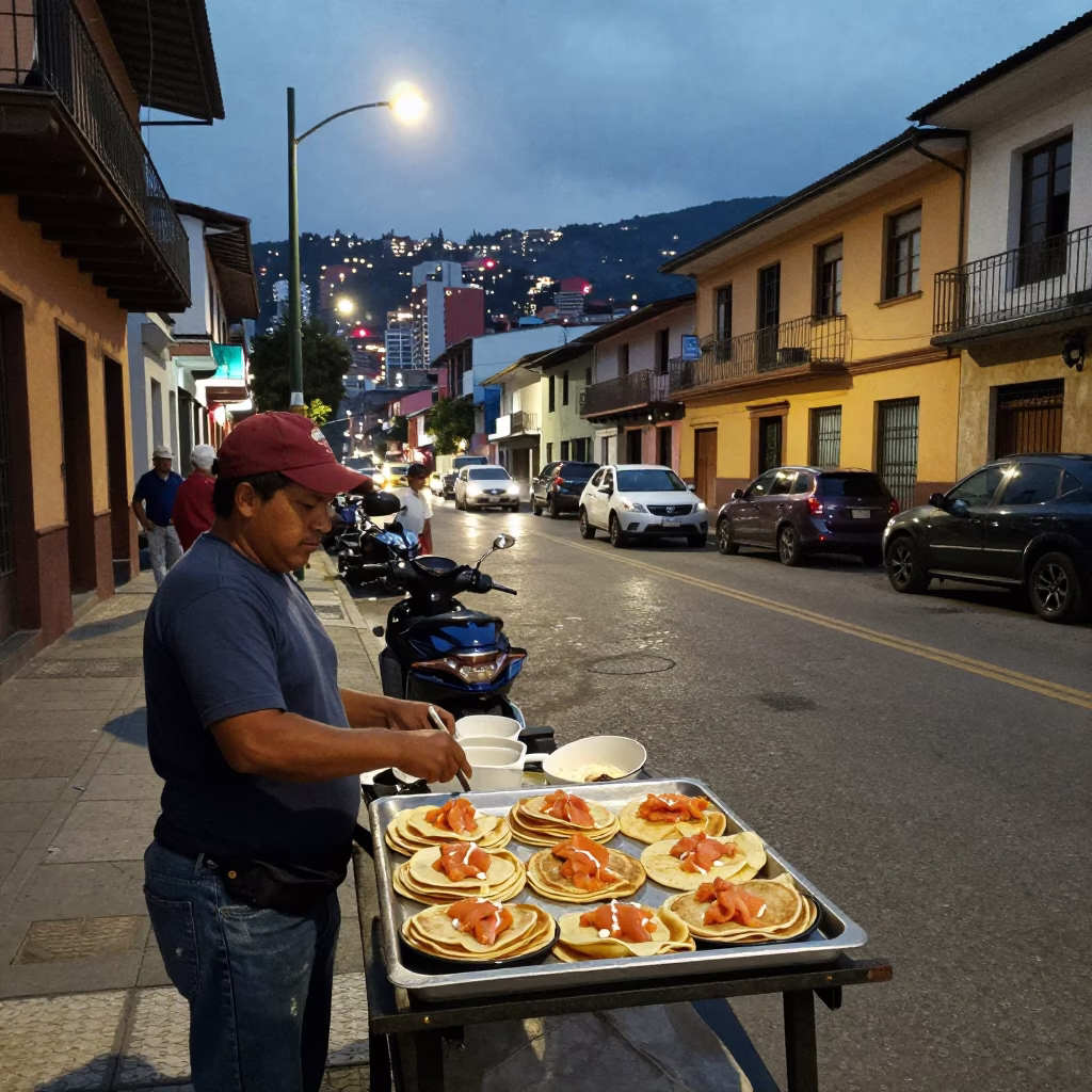Street Scene in Medellin at As City Lights Begin To Glow in in Medellin, Colombia