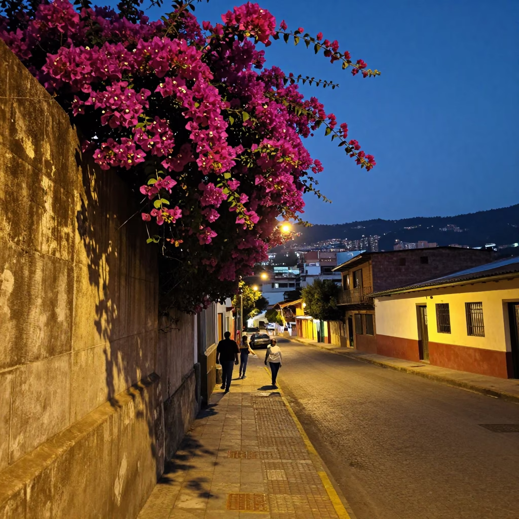 Street Scene in Medellin at As City Lights Begin To Glow in in Medellin, Colombia