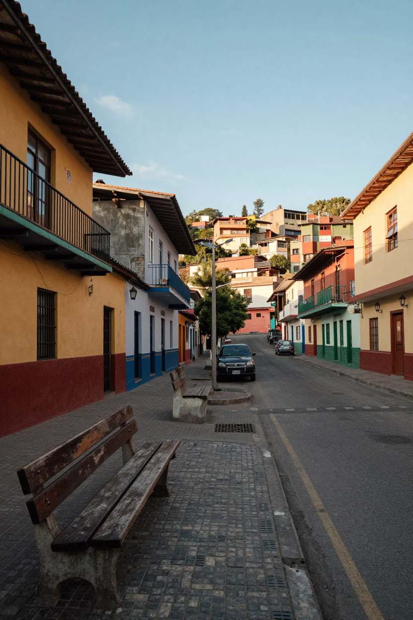 Street Scene in Medellin at As First Light Reaches The Scene in in Medellin, Colombia