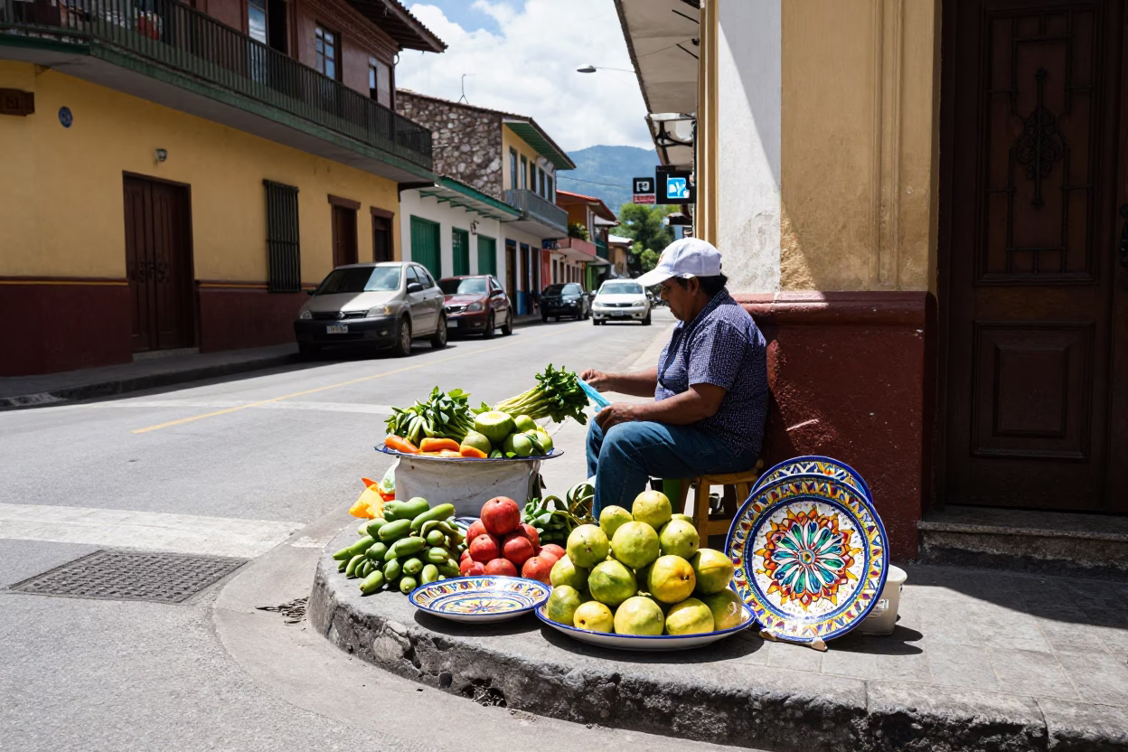 Street Scene in Medellin at Bright Midmorning Light in in Medellin, Colombia