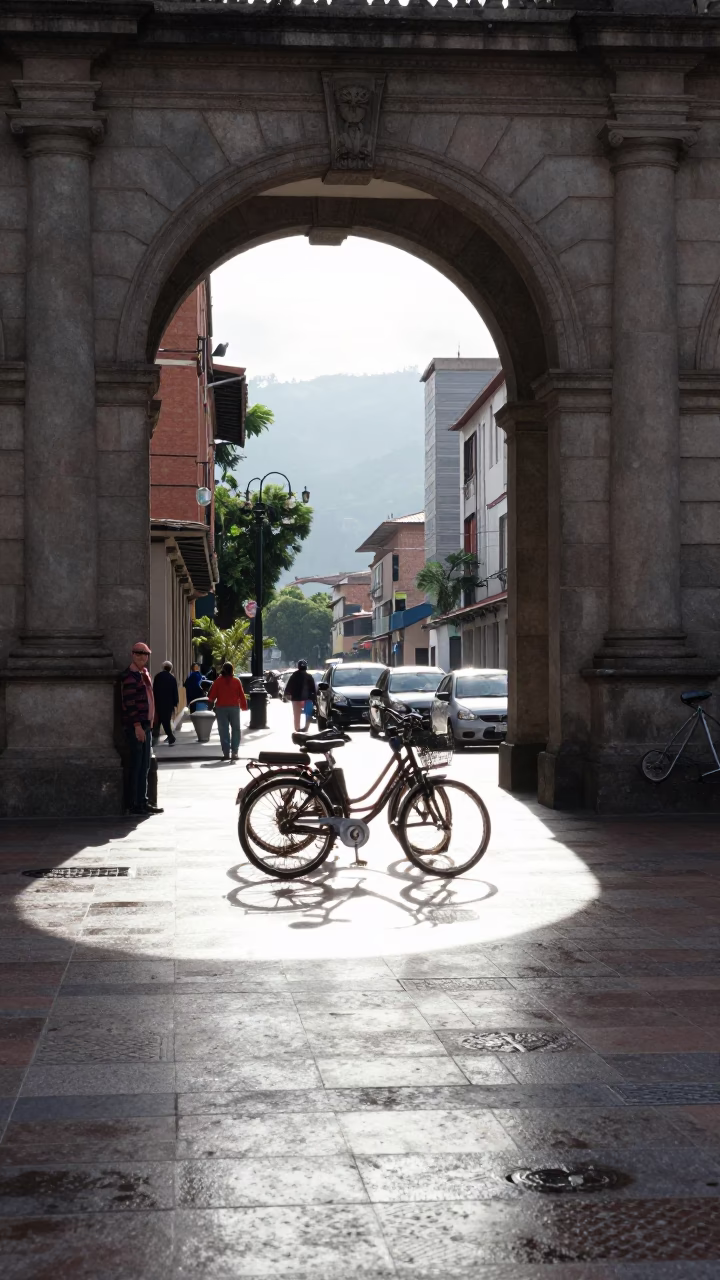 Street Scene in Medellin at Bright Midmorning Light in in Medellin, Colombia