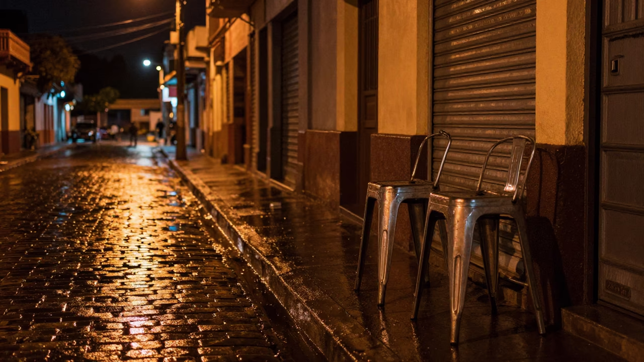 Street Scene in Medellin at Deep In The Night Light in in Medellin, Colombia