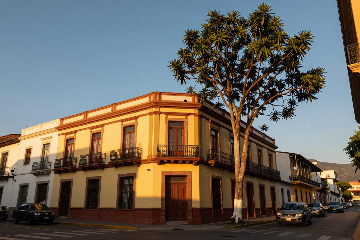 Street Scene in Medellin at Honeyed Evening Light in in Medellin, Colombia