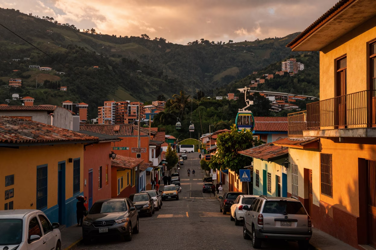 Street Scene in Medellin at Sunset Light in in Medellin, Colombia