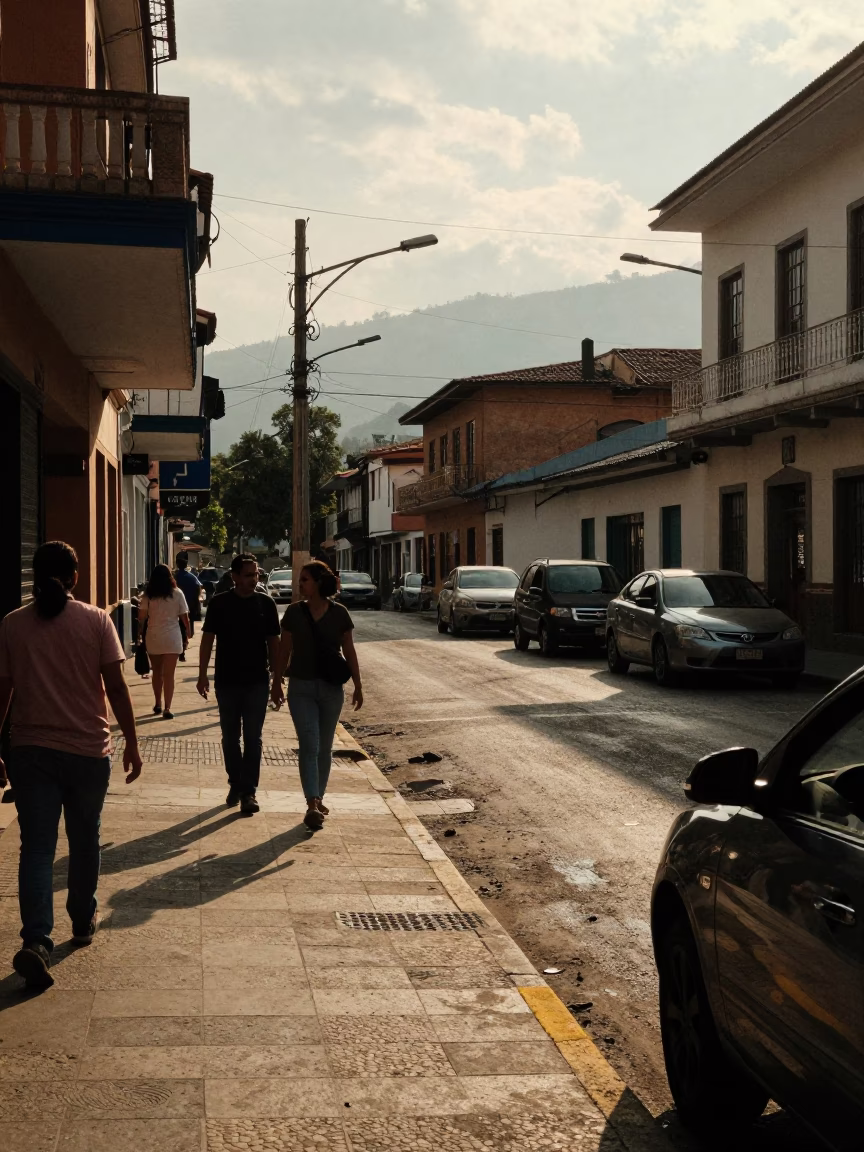 Street Scene in Medellin at The Late Afternoon Light in in Medellin, Colombia