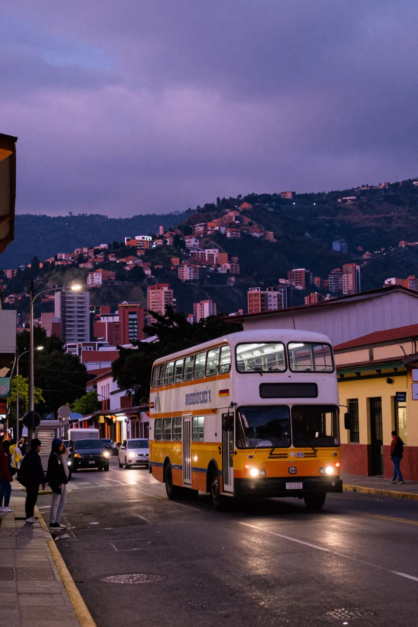 Street Scene in Medellin at Twilight in in Medellin, Colombia