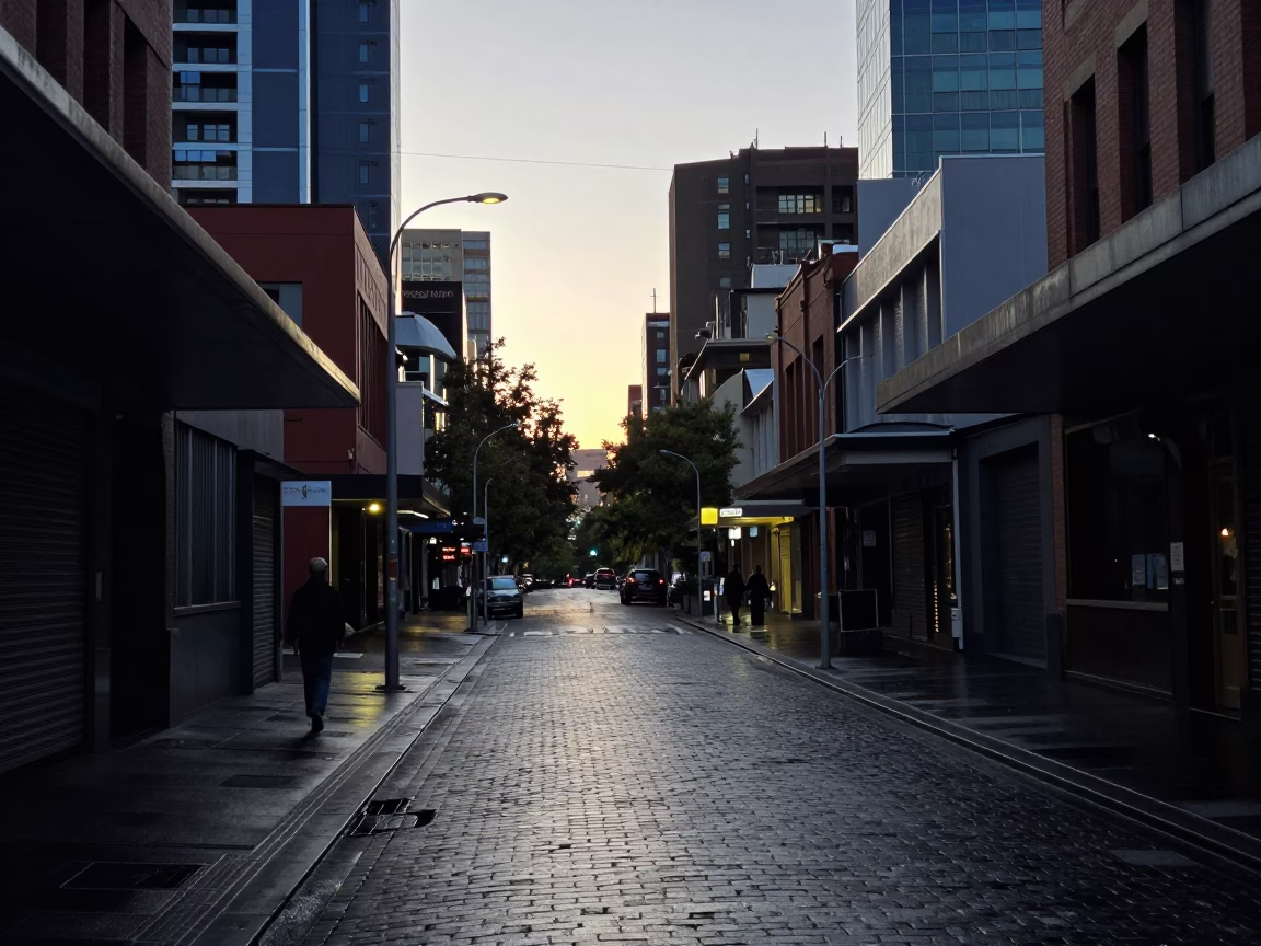 Street Scene in Melbourne at Sunrise Light in in Melbourne, Victoria, Australia