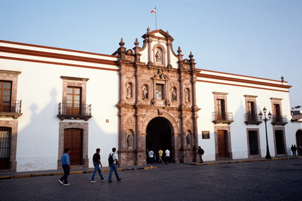 Street Scene in Merida at As First Light Reaches The Scene in in Merida, Mexico