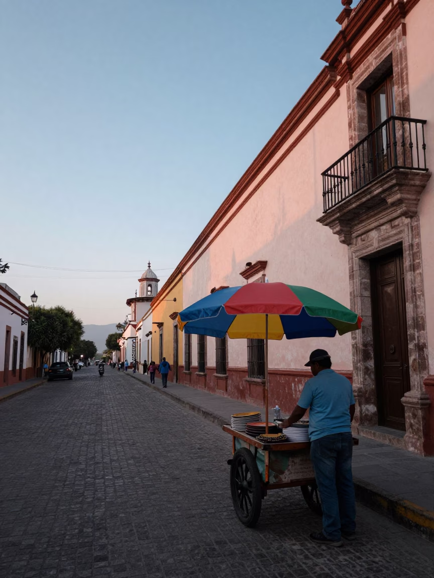 Street Scene in Merida at First Light Of Dawn in in Merida, Mexico