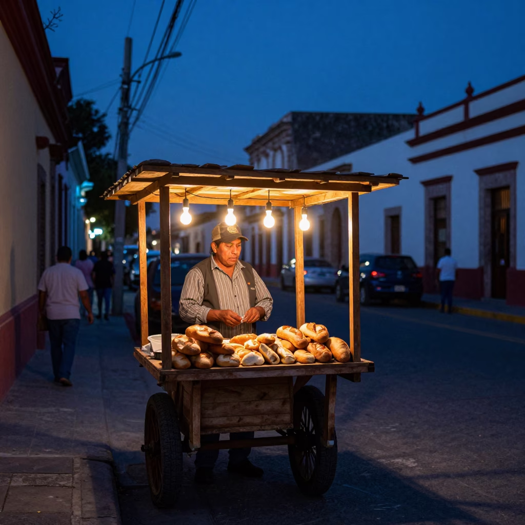 Street Scene in Merida at Indigo Twilight After Sunset in in Merida, Mexico