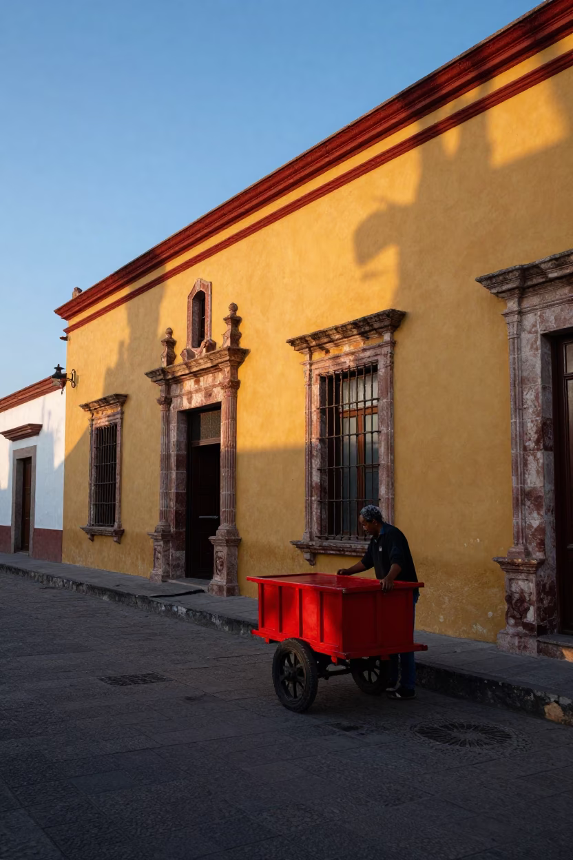 Street Scene in Merida at Sunrise Light in in Merida, Mexico
