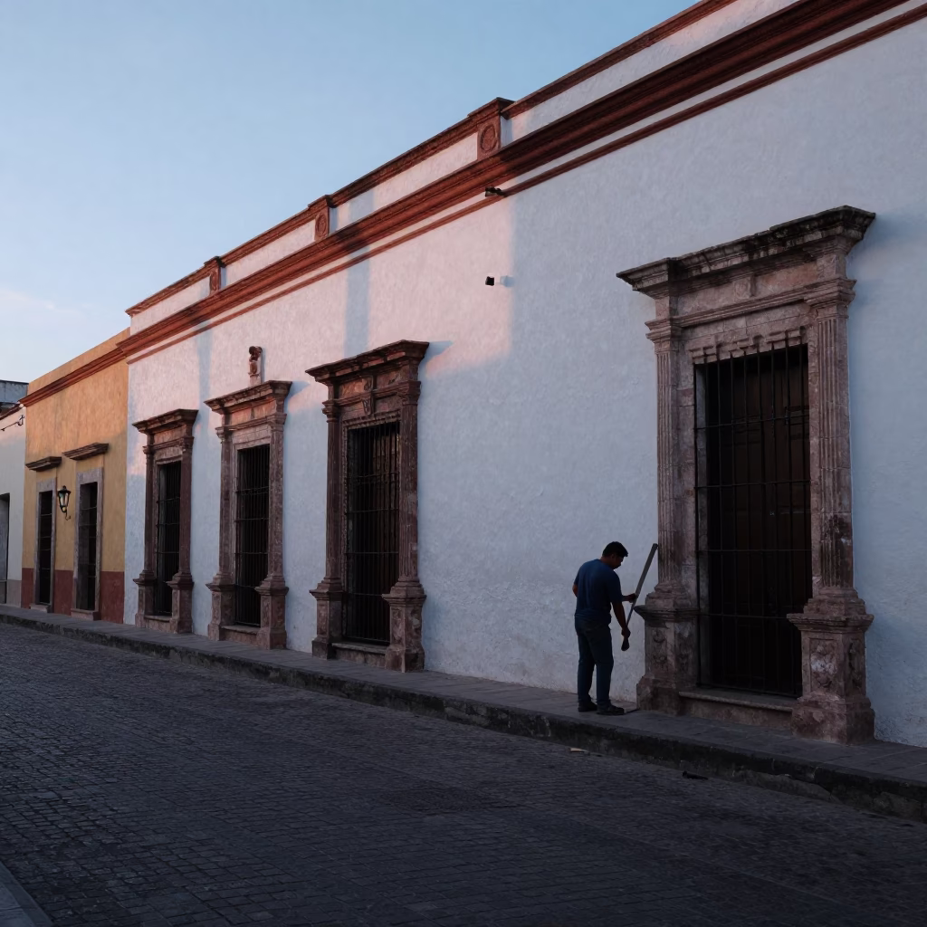 Street Scene in Merida at Sunrise Light in in Merida, Mexico