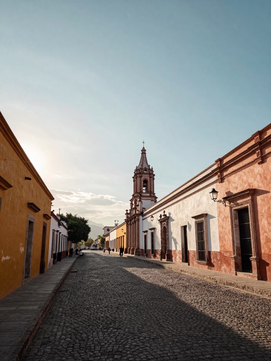 Street Scene in Merida at The Late Afternoon Light in in Merida, Mexico