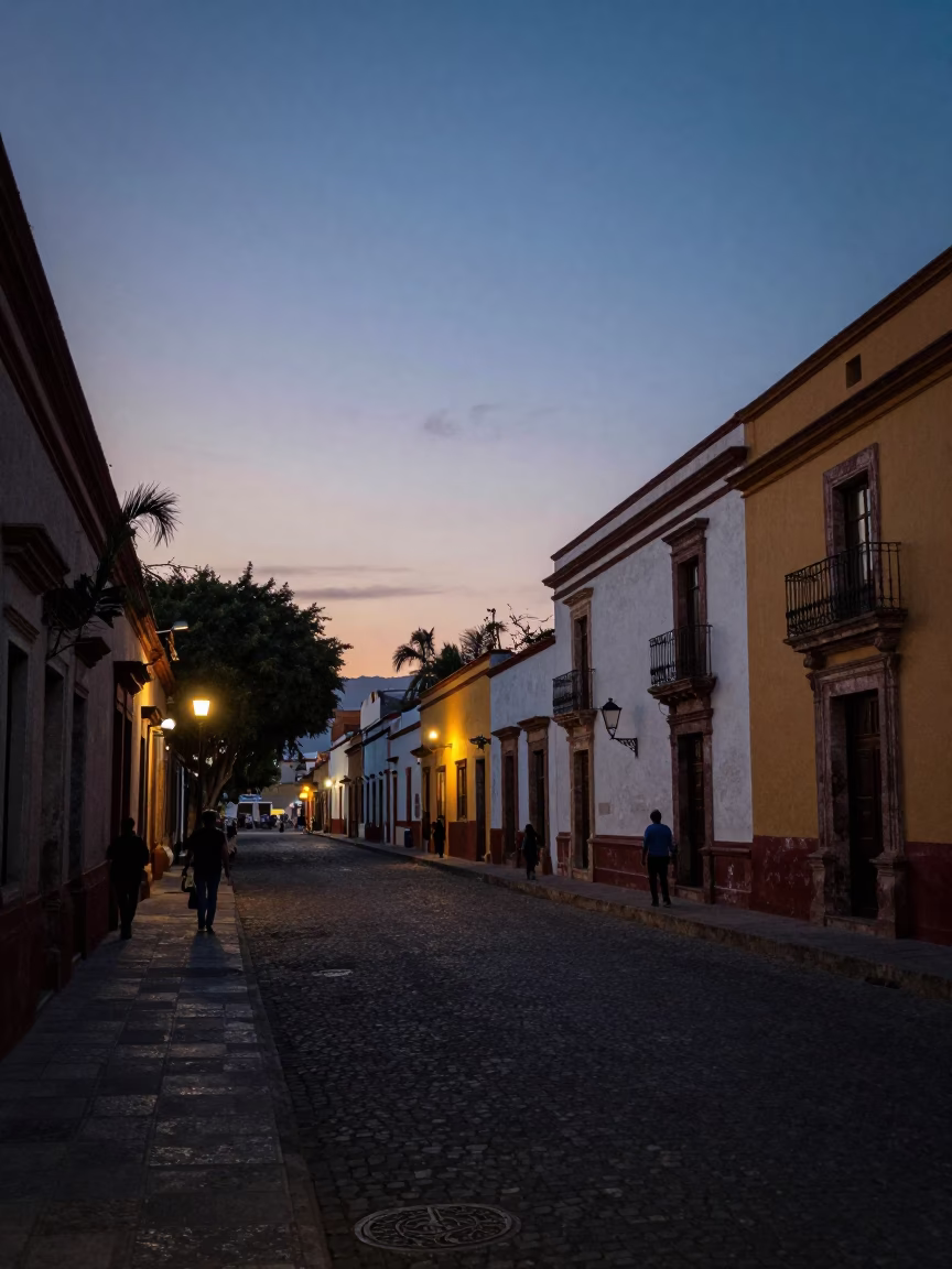 Street Scene in Merida at The Still Hours Before Dawn Light in in Merida, Mexico