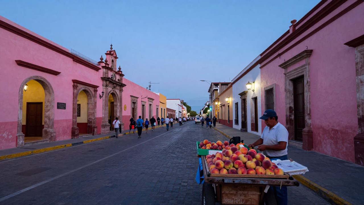 Street Scene in Merida at Twilight in in Merida, Mexico