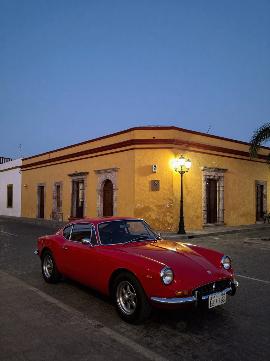 Street Scene in Merida at Twilight in in Merida, Mexico
