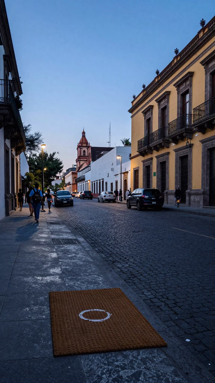 Street Scene in Mexico City at Nautical Dawn Light in in Mexico City, Mexico