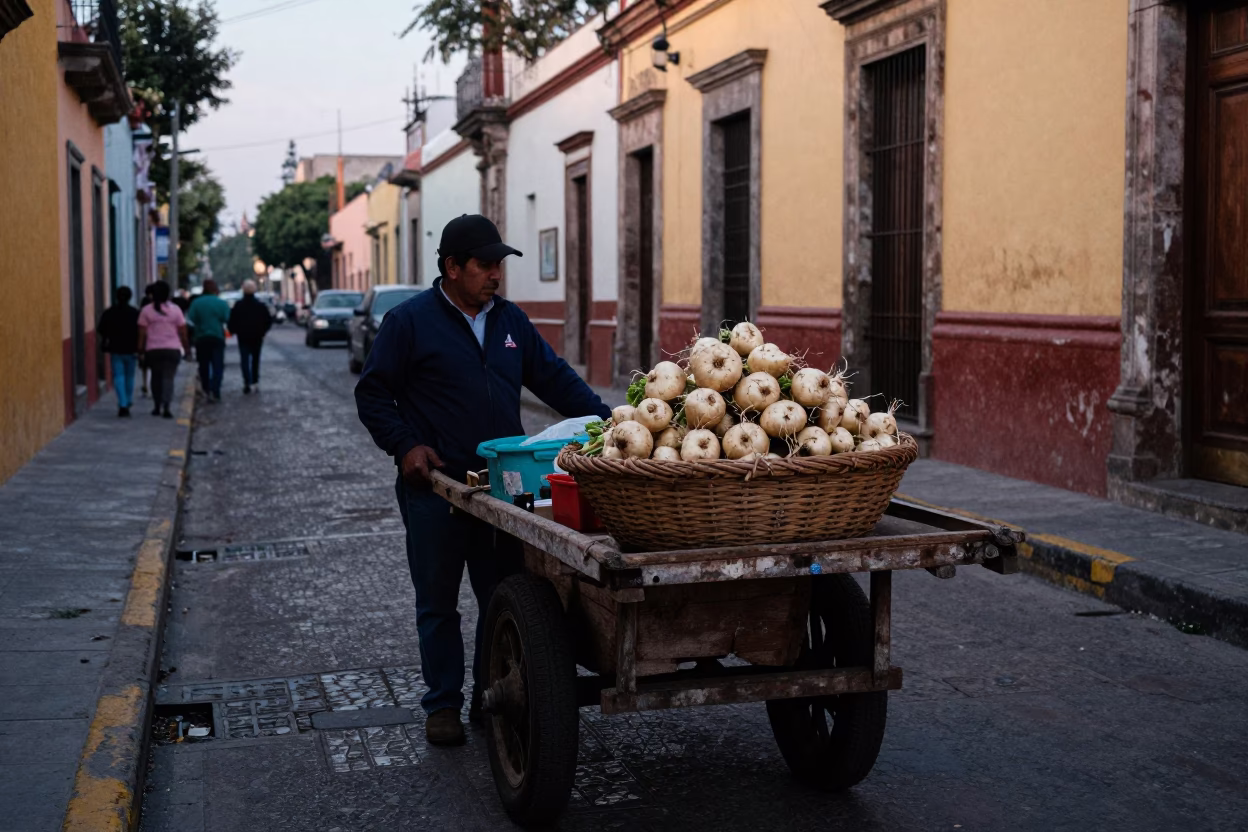 Street Scene in Mexico City at The Early Morning Light in in Mexico City, Mexico
