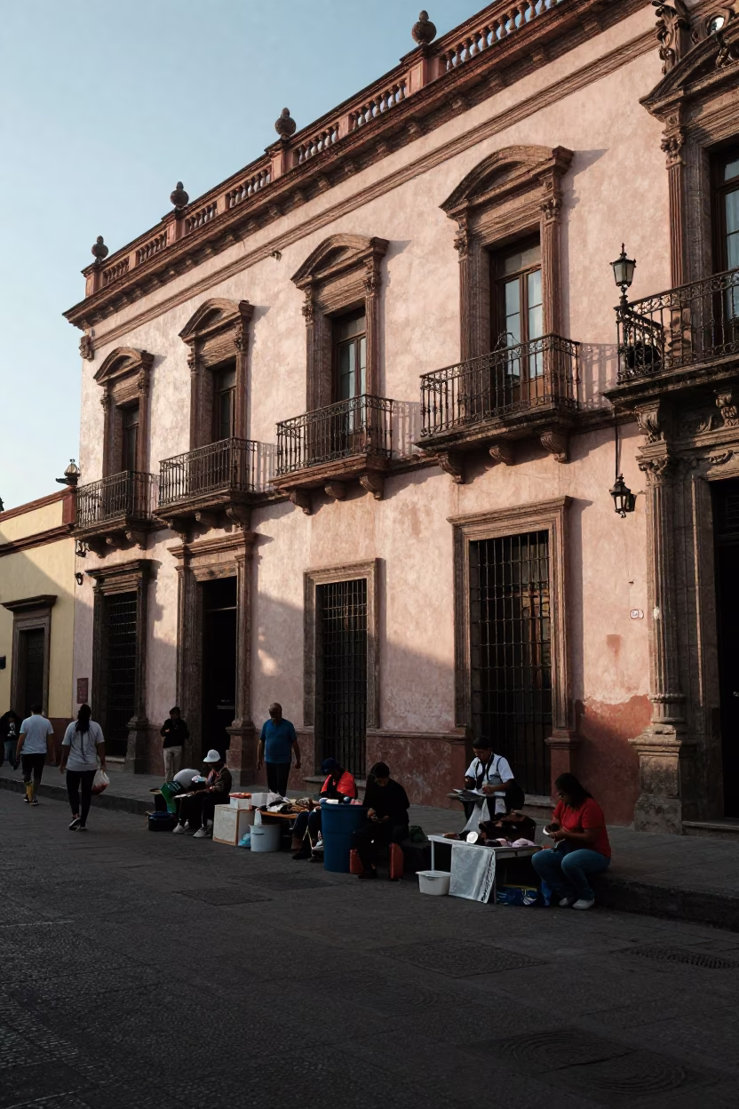 Street Scene in Mexico City at The Late Morning Light in in Mexico City, Mexico