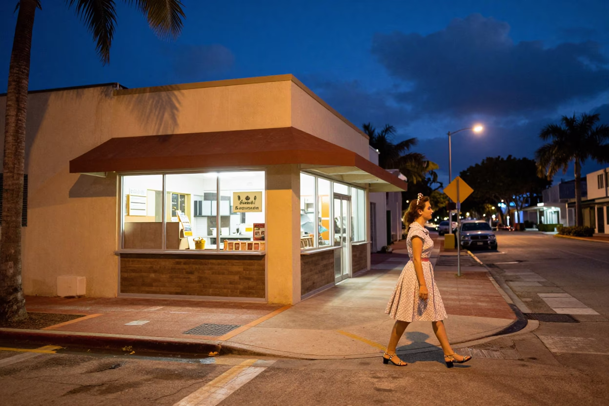 Street Scene in Miami at Blue Hour in in Miami, Florida, United States