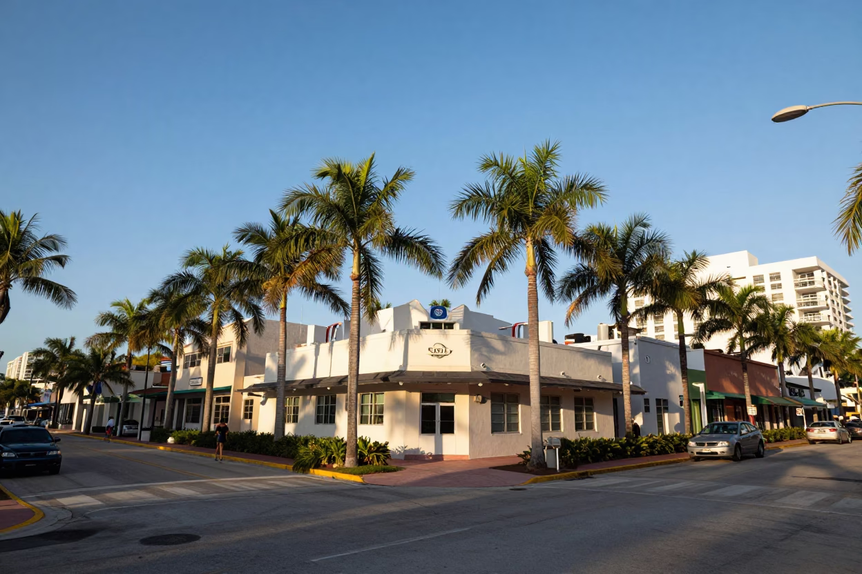 Street Scene in Miami at Clear Late-afternoon Light in in Miami, Florida, United States