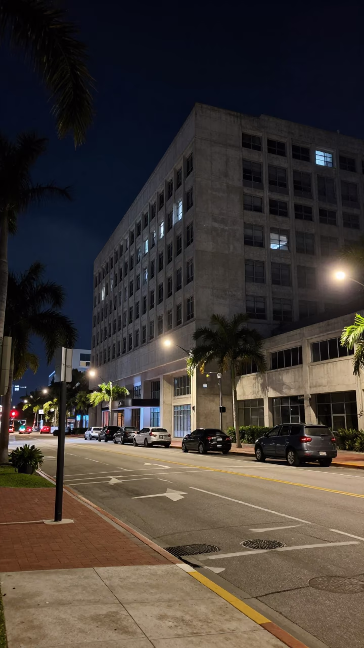 Street Scene in Miami at Deep In The Night Light in in Miami, Florida, United States