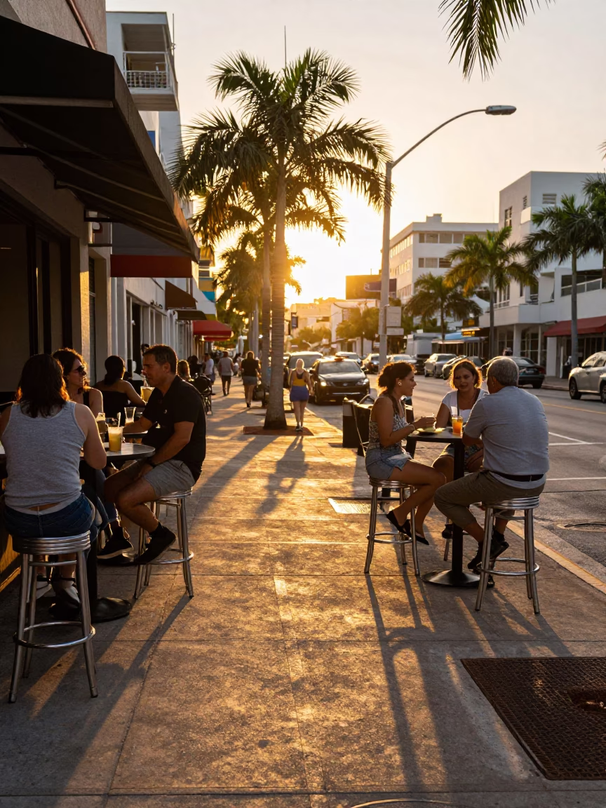 Street Scene in Miami at Golden Hour in in Miami, Florida, United States