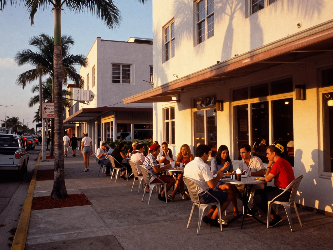 Street Scene in Miami at Honeyed Evening Light in in Miami, Florida, United States