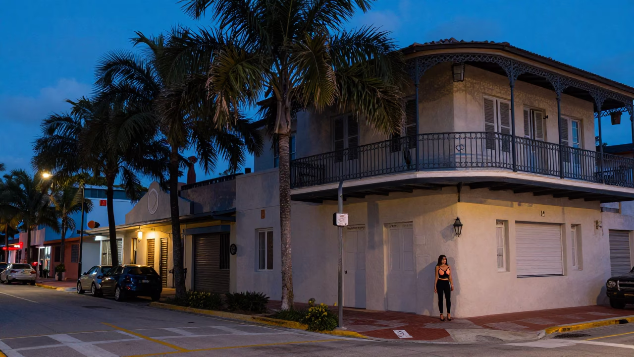Street Scene in Miami at Indigo Twilight After Sunset in in Miami, Florida, United States