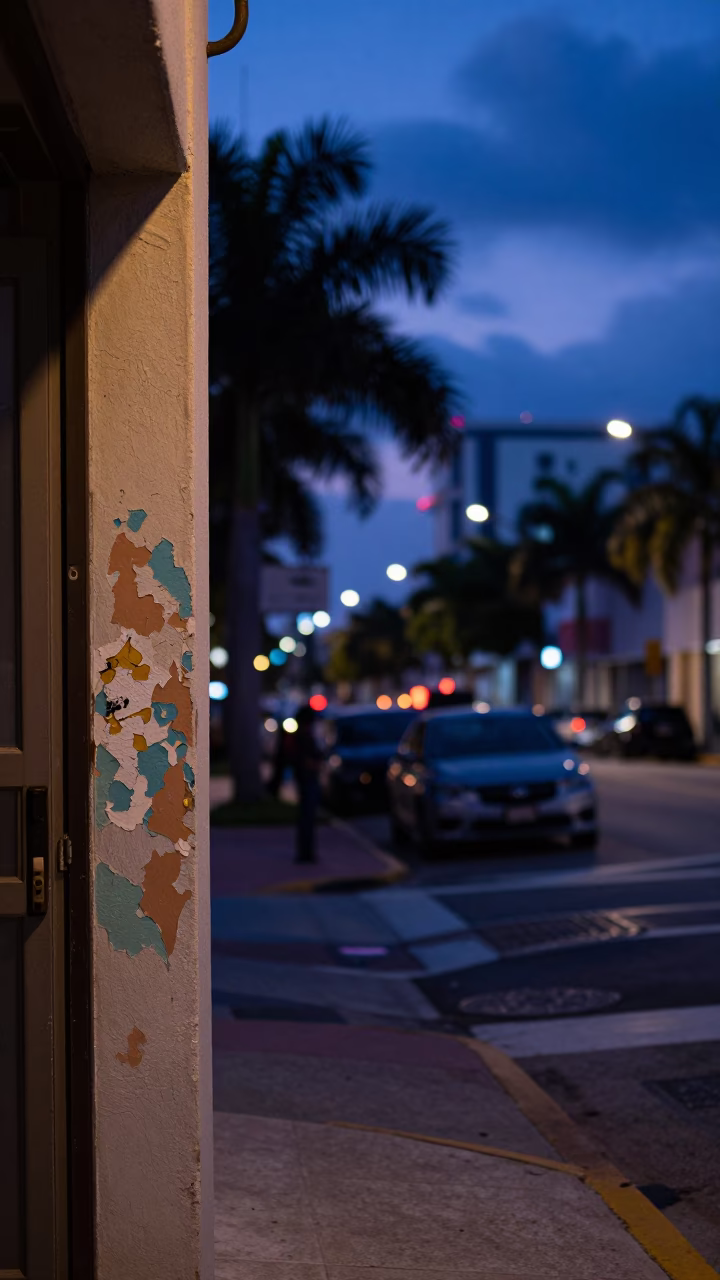 Street Scene in Miami at Indigo Twilight After Sunset in in Miami, Florida, United States