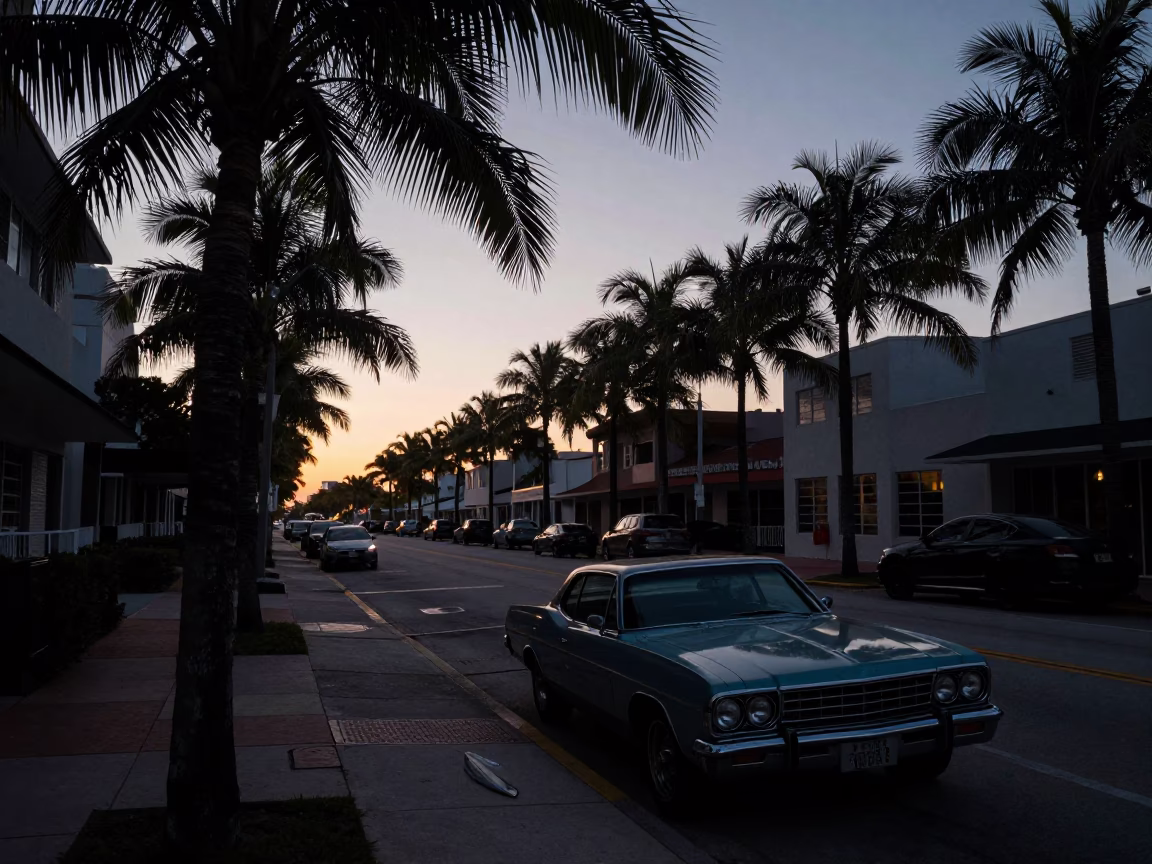 Street Scene in Miami at Sunrise Light in in Miami, Florida, United States