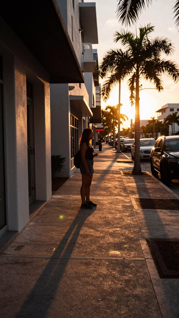 Street Scene in Miami at Sunset Light in in Miami, Florida, United States