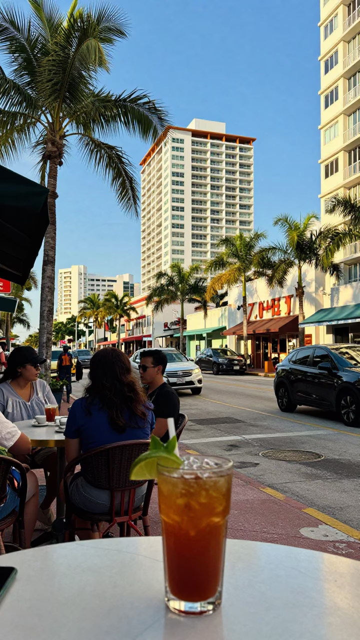 Street Scene in Miami at The Early Afternoon Light in in Miami, Florida, United States