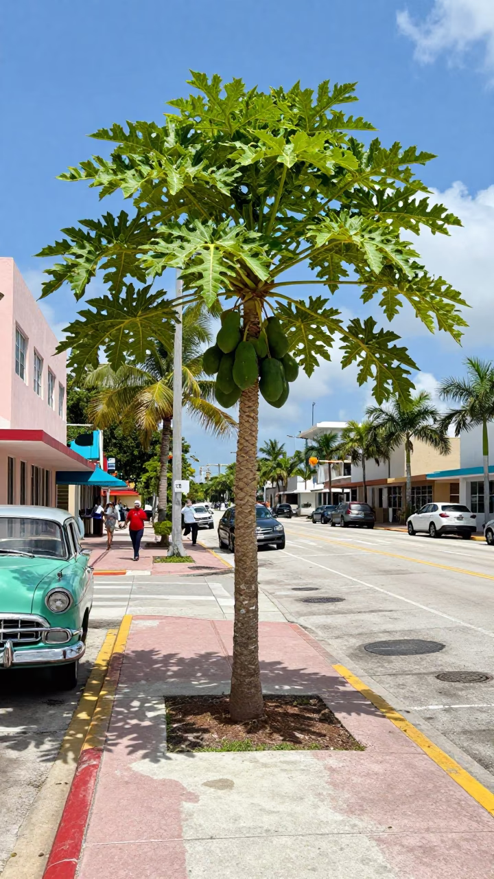 Street Scene in Miami at The Flat Glare Of Noon Light in in Miami, Florida, United States
