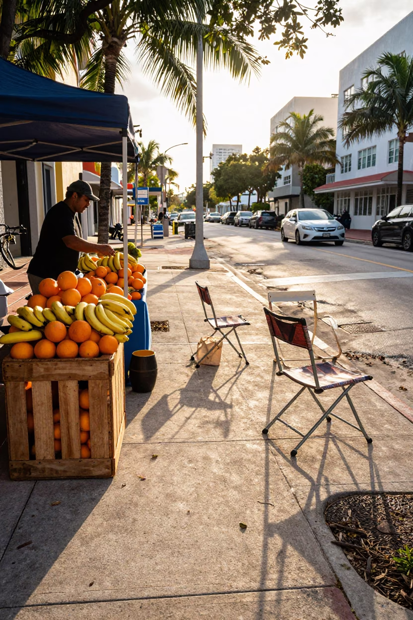 Street Scene in Miami at The Late Afternoon Light in in Miami, Florida, United States