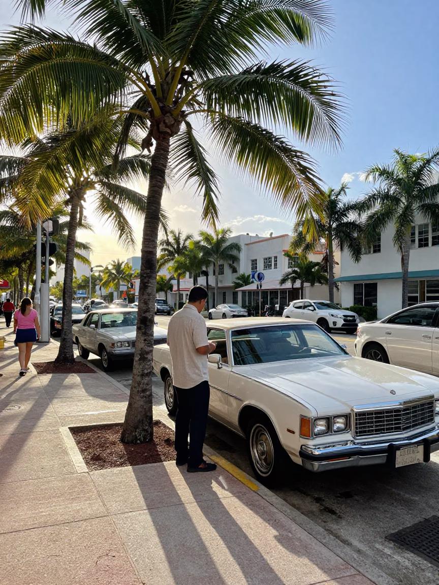 Street Scene in Miami at The Late Morning Light in in Miami, Florida, United States