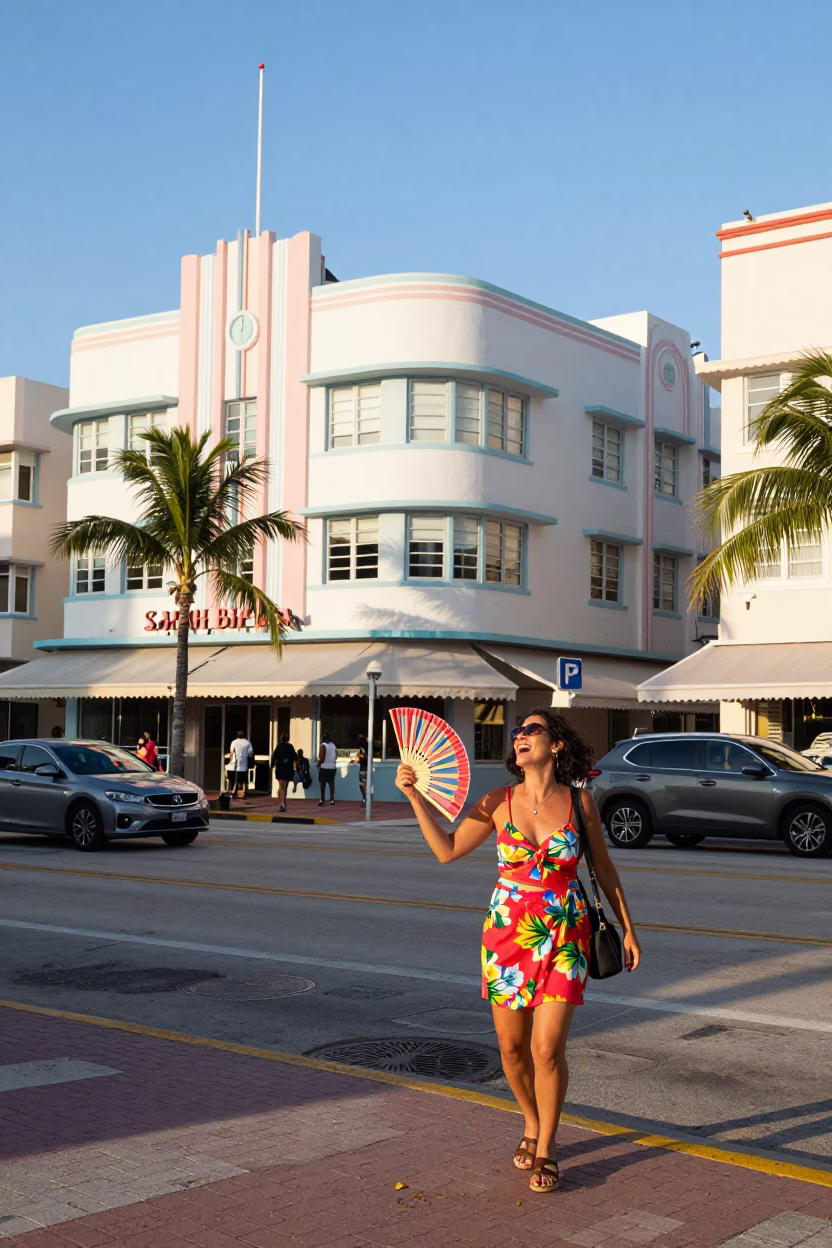 Street Scene in Miami at The Late Morning Light in in Miami, Florida, United States