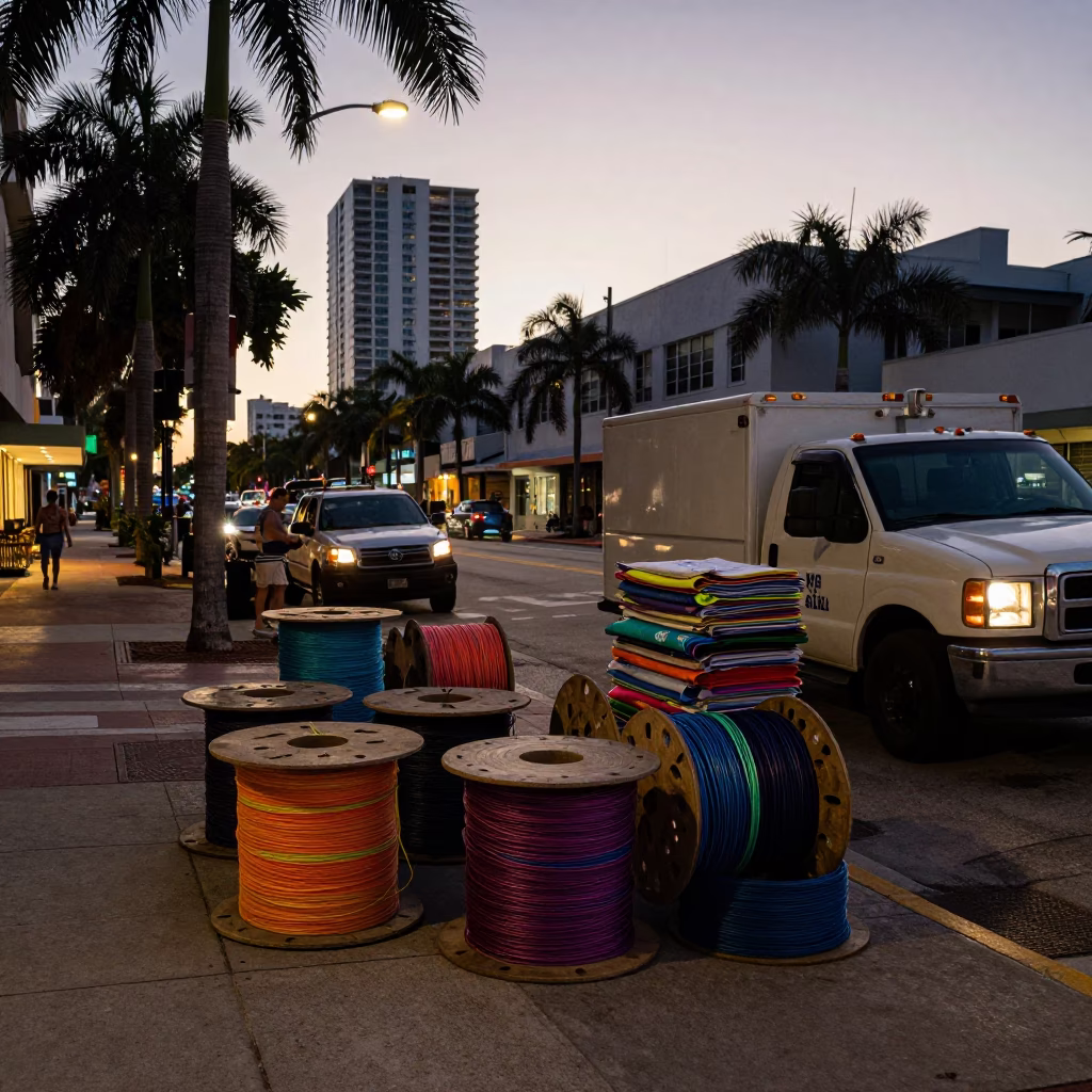 Street Scene in Miami at The Predawn Darkness Light in in Miami, Florida, United States