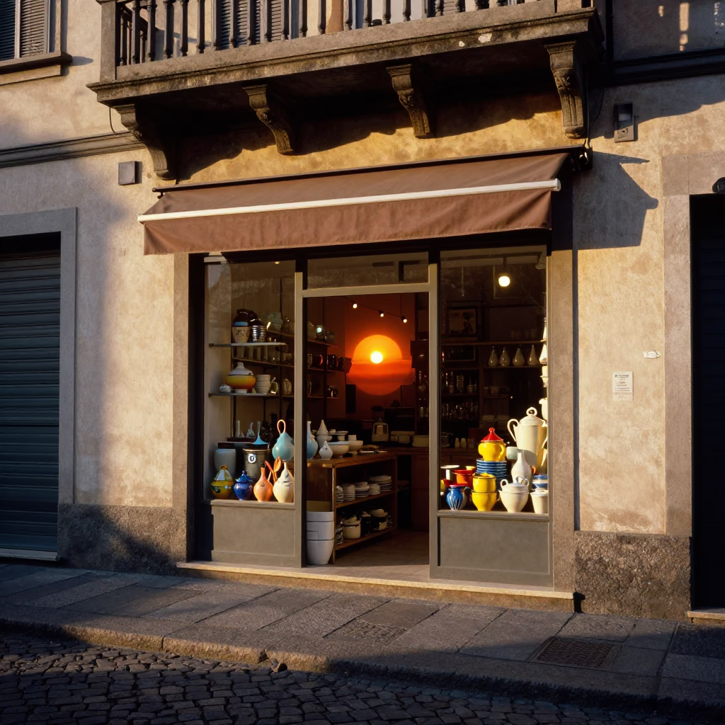 Street Scene in Milan at As The Sun Drops Toward The Horizon in in Milan, Italy