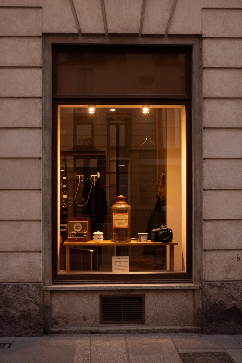 Street Scene in Milan at Copper-toned Light Before Dusk in in Milan, Italy
