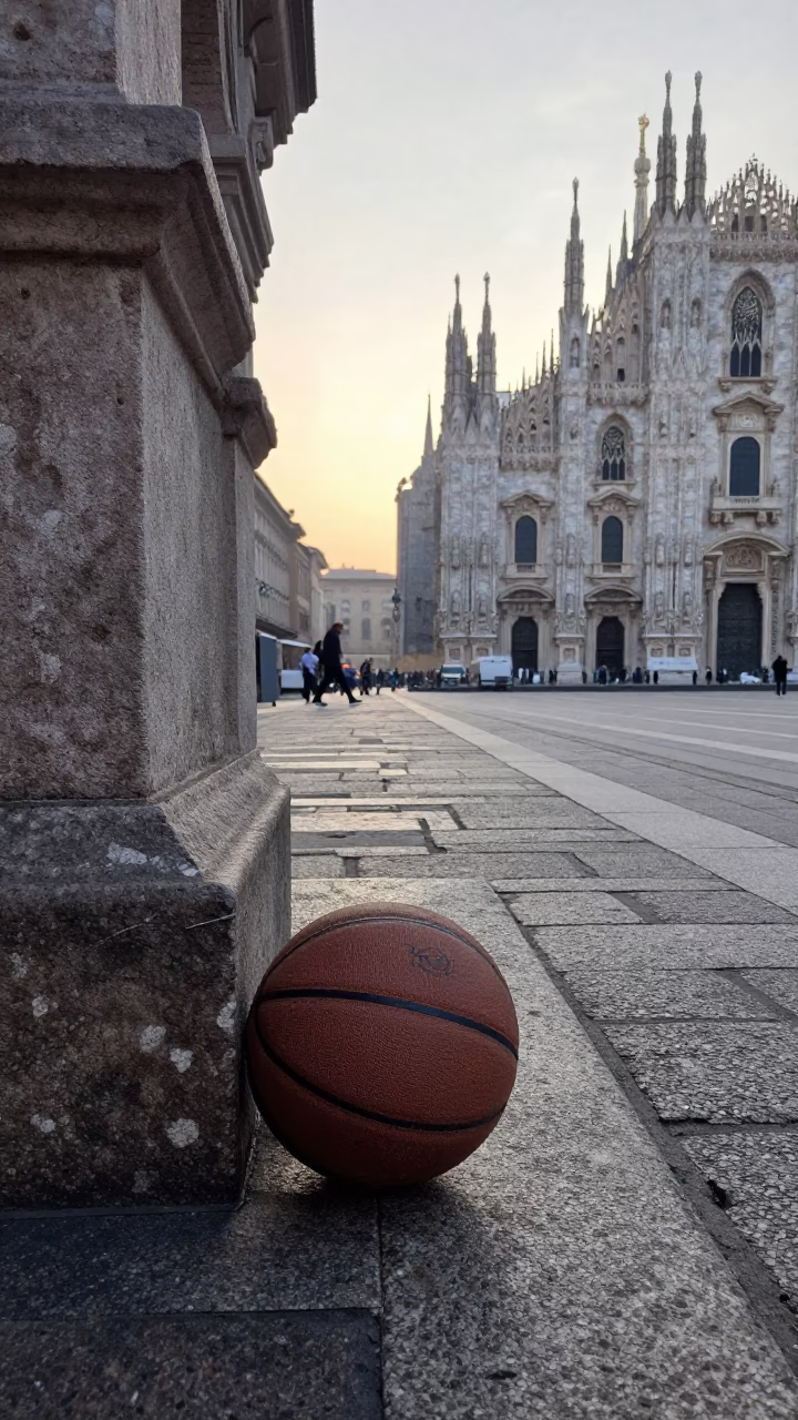 Street Scene in Milan at First Light Of Dawn in in Milan, Italy