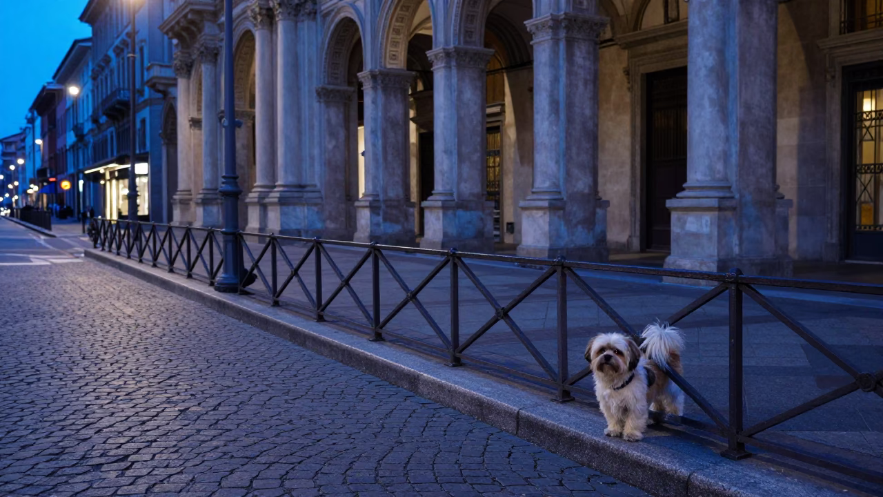 Street Scene in Milan at The Last Blue Light Of Evening in in Milan, Italy