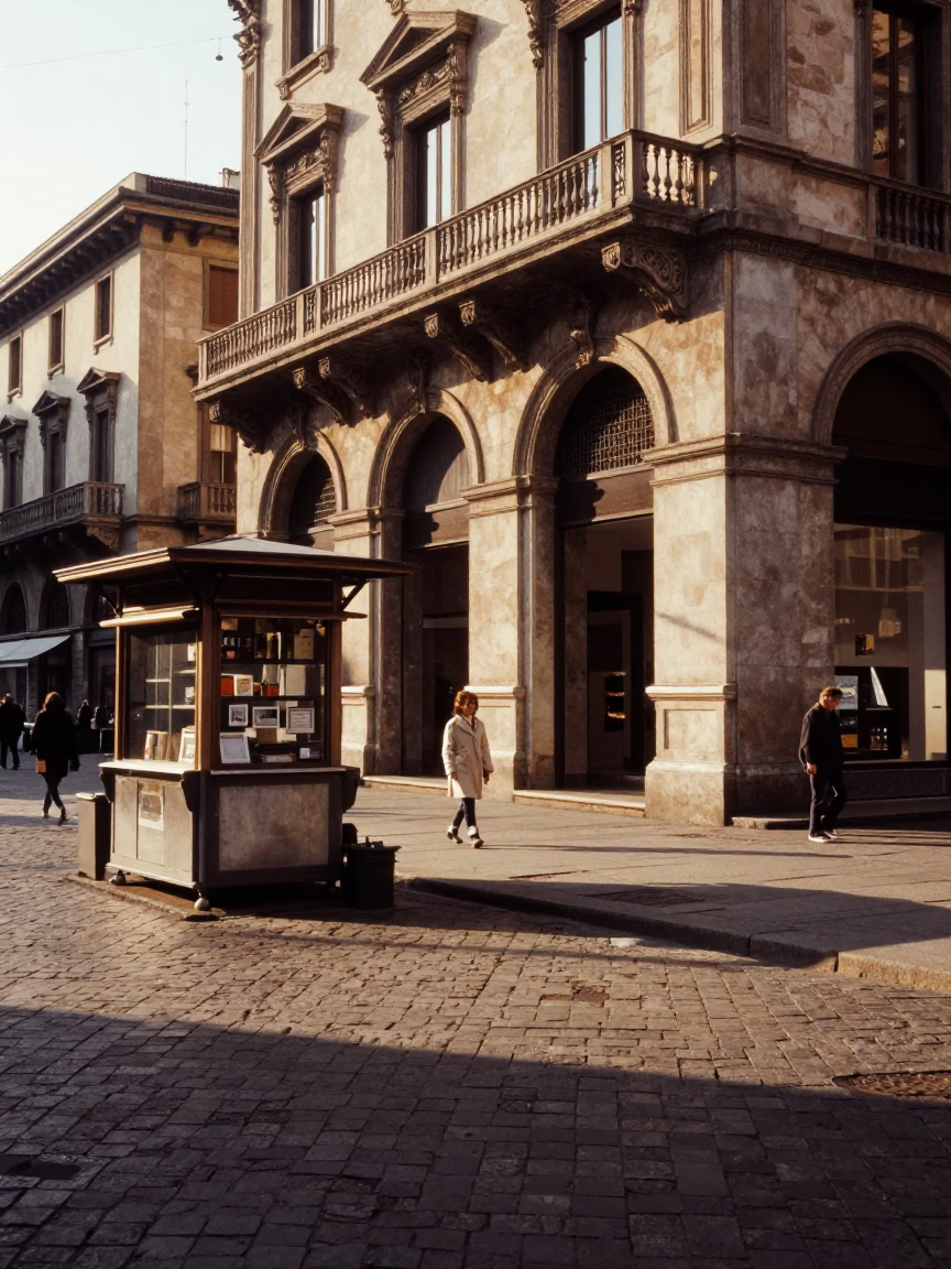 Street Scene in Milan at The Late Afternoon Light in in Milan, Italy