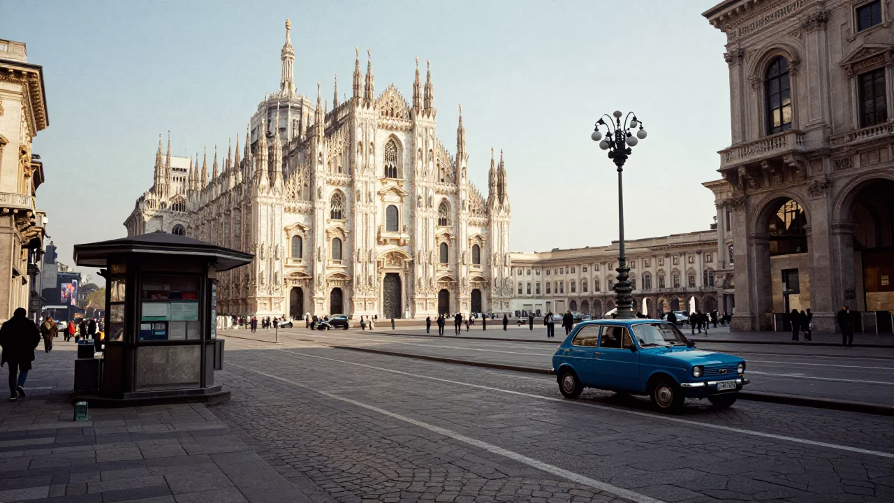 Street Scene in Milan at The Late Morning Light in in Milan, Italy