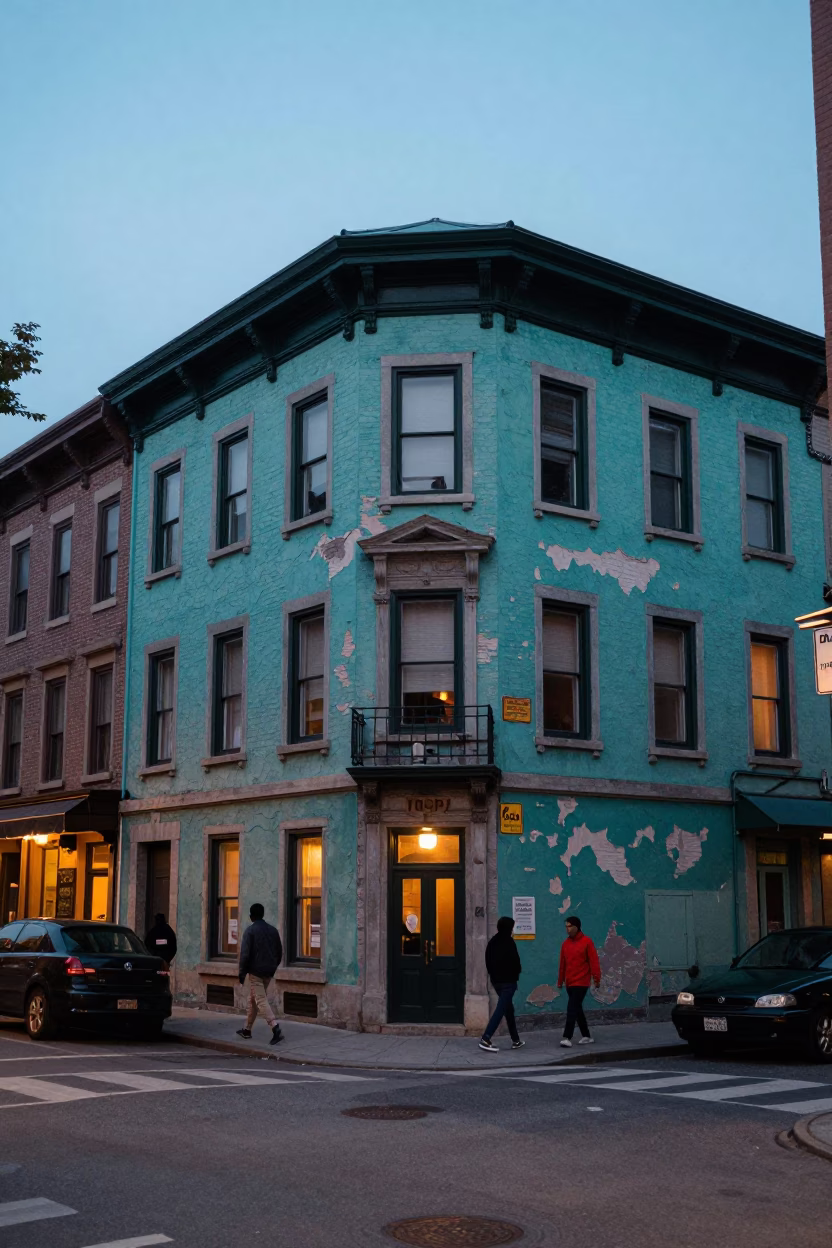 Street Scene in Montreal at Blue Hour in in Montreal, Quebec, Canada