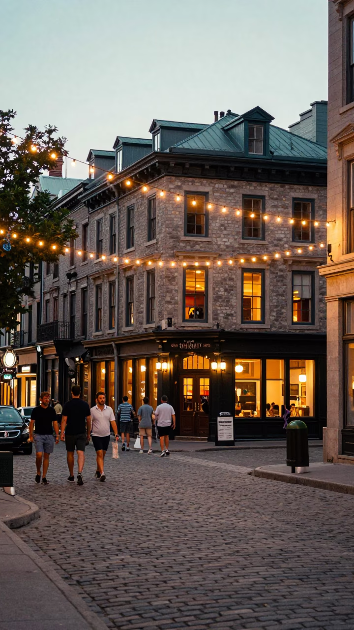 Street Scene in Montreal at Evening Light in in Montreal, Quebec, Canada