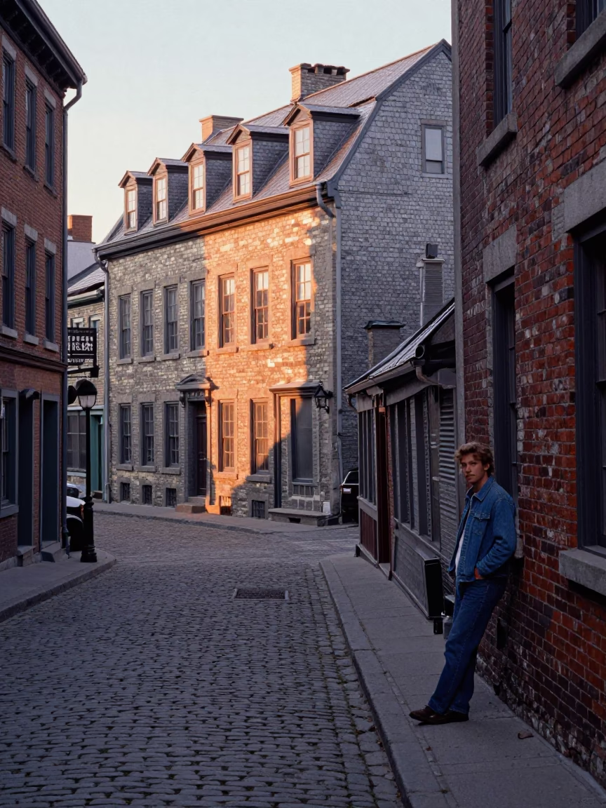 Street Scene in Montreal at First Light Of Dawn in in Montreal, Quebec, Canada