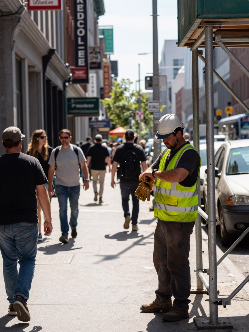 Street Scene in Montreal at Flat Noon Light in in Montreal, Quebec, Canada