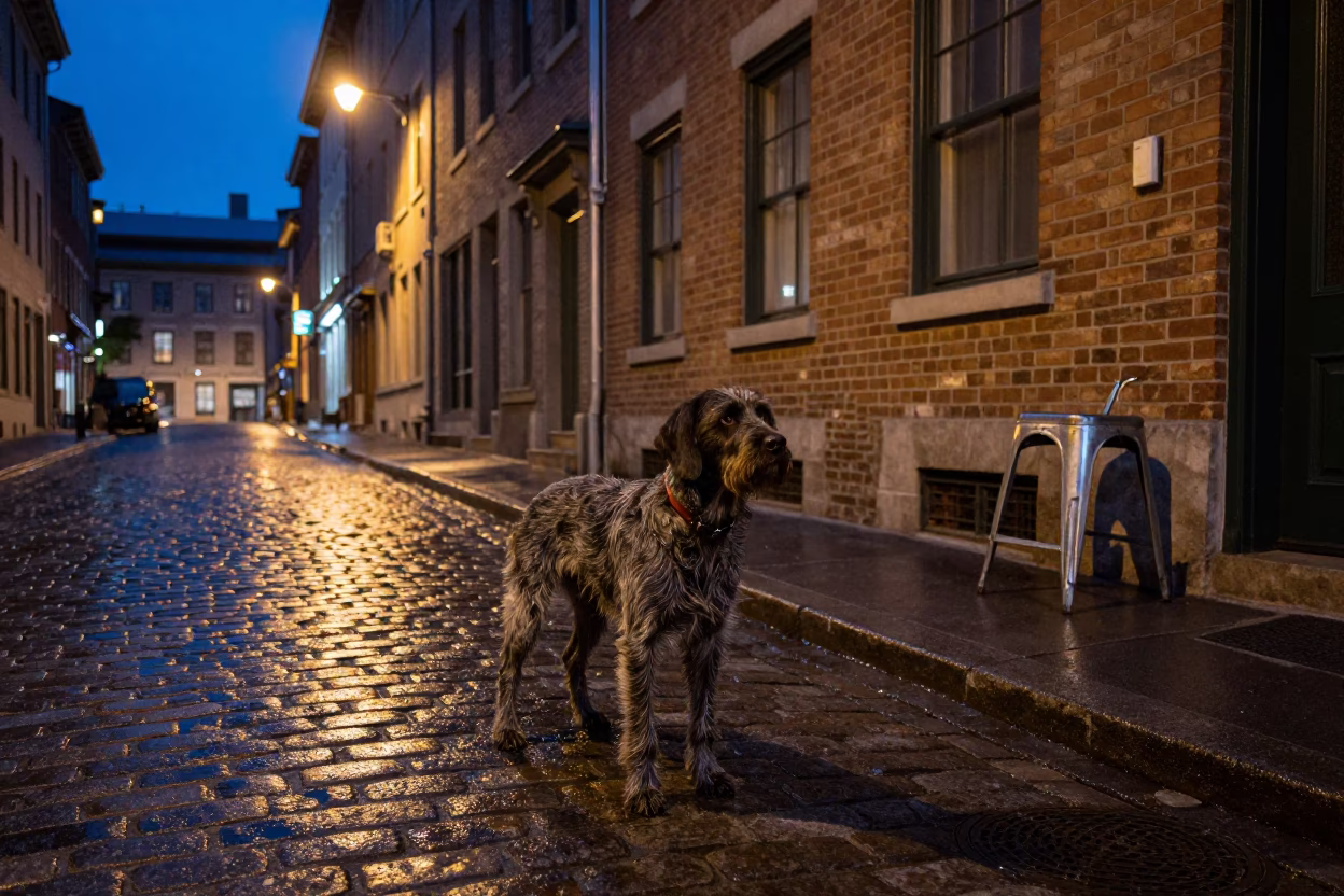Street Scene in Montreal at Midnight Light in in Montreal, Quebec, Canada