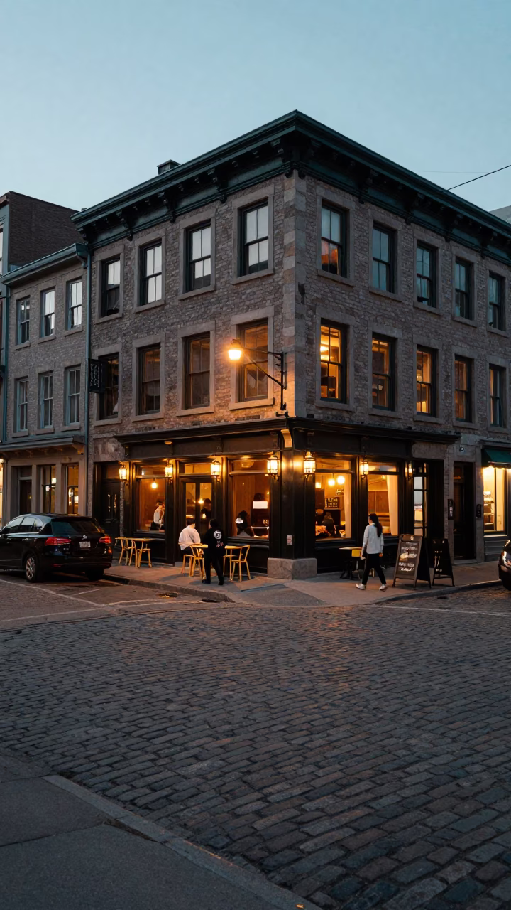 Street Scene in Montreal at The Early Evening Light in in Montreal, Quebec, Canada